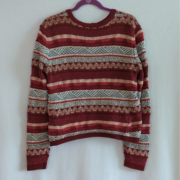 Loft Maroon/Red White & Black Full Zip Cardigan Sweater Size XL - Picture 2 of 10